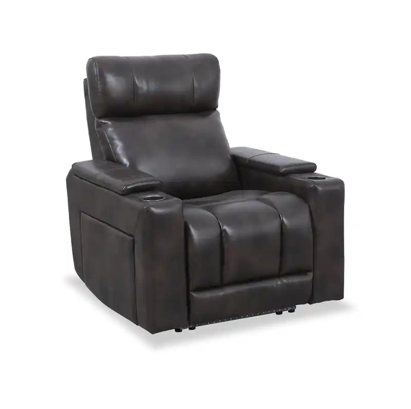 Escape 39 Power Reclining Chair with Power Headrest and Surround Sound - Dark Brown Leather-Look Fabric