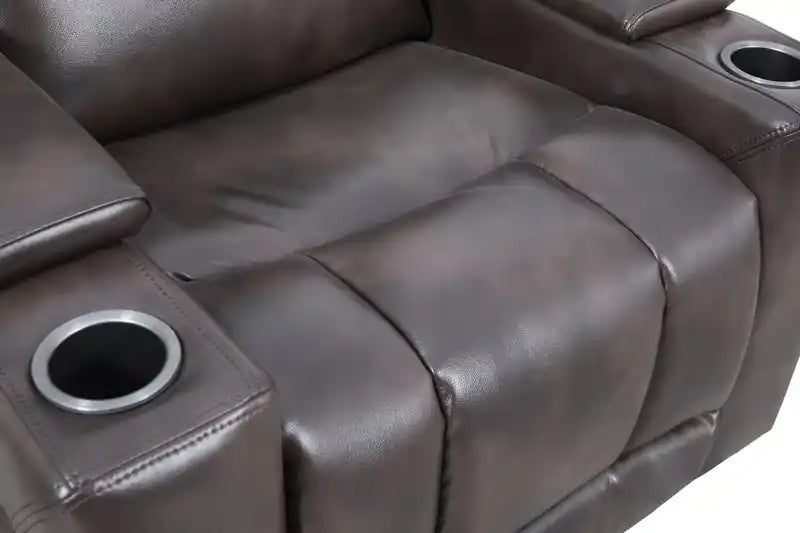 Fauteuil inclinable électrique de 39 po avec appuie-tête électrique et son ambiophonique – Tissu à l'aspect cuir marron foncé