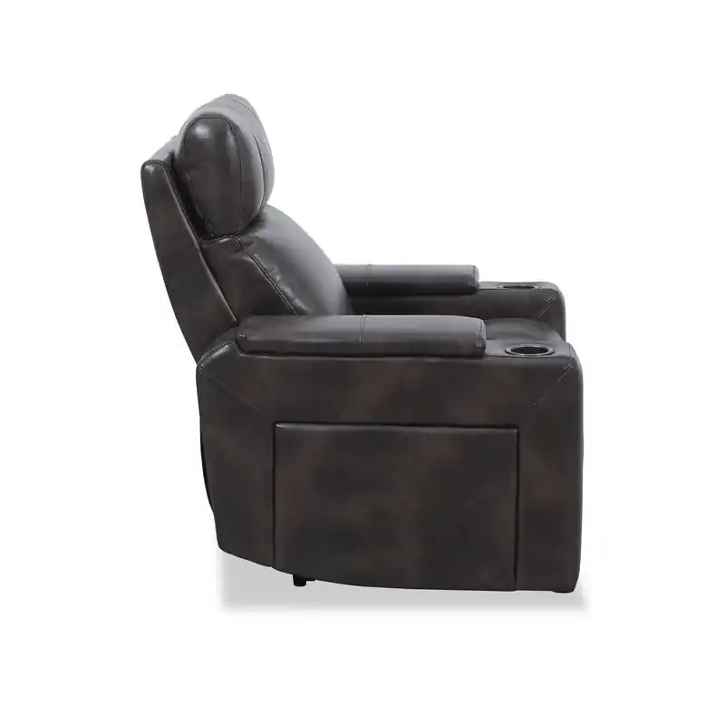 Fauteuil inclinable électrique de 39 po avec appuie-tête électrique et son ambiophonique – Tissu à l'aspect cuir marron foncé