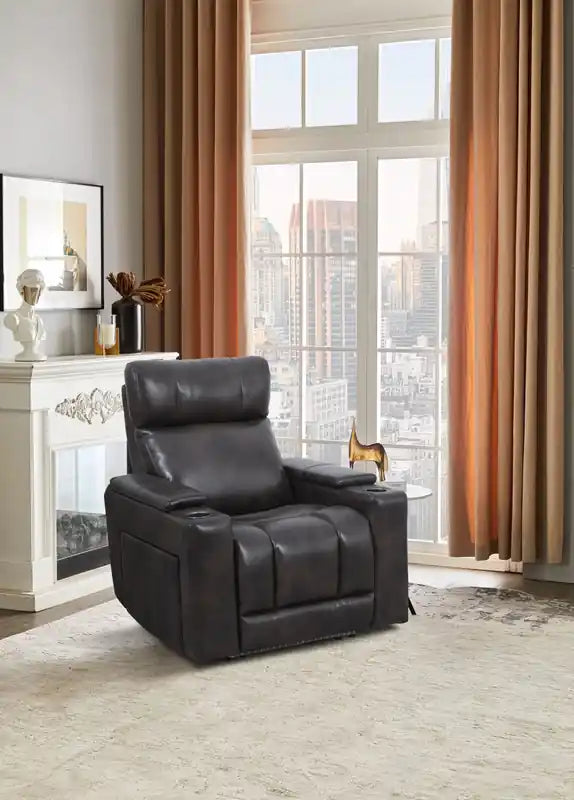 Fauteuil inclinable électrique de 39 po avec appuie-tête électrique et son ambiophonique – Tissu à l'aspect cuir marron foncé