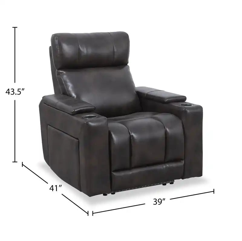 Fauteuil inclinable électrique de 39 po avec appuie-tête électrique et son ambiophonique – Tissu à l'aspect cuir marron foncé