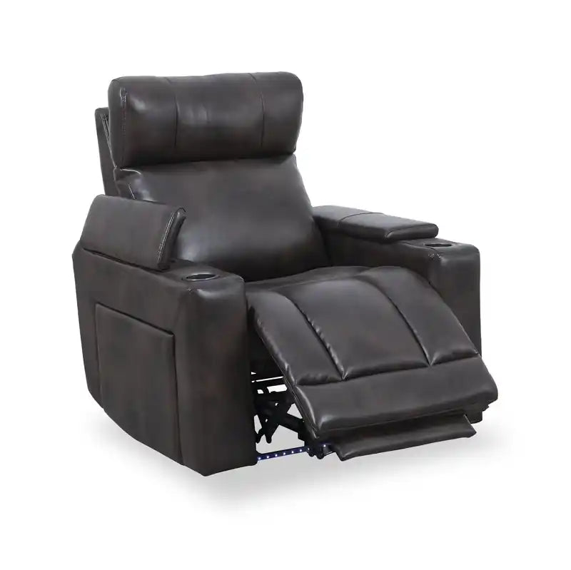 Fauteuil inclinable électrique de 39 po avec appuie-tête électrique et son ambiophonique – Tissu à l'aspect cuir marron foncé