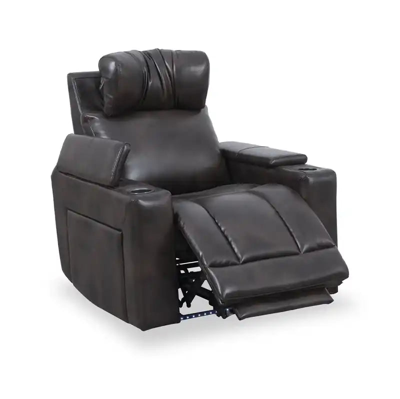 Fauteuil inclinable électrique de 39 po avec appuie-tête électrique et son ambiophonique – Tissu à l'aspect cuir marron foncé