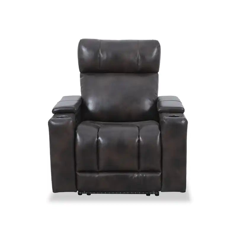 Fauteuil inclinable électrique de 39 po avec appuie-tête électrique et son ambiophonique – Tissu à l'aspect cuir marron foncé