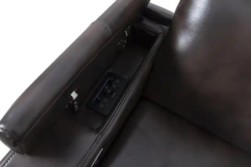 Fauteuil inclinable électrique de 39 po avec appuie-tête électrique et son ambiophonique – Tissu à l'aspect cuir marron foncé