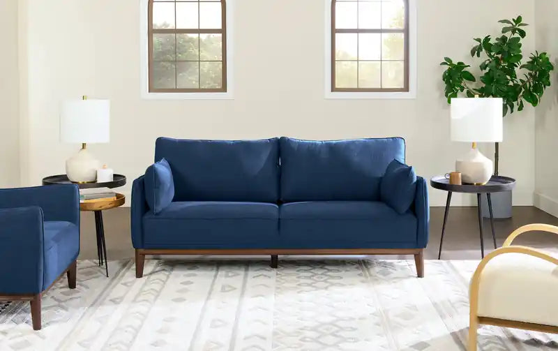Canapé de 199,9 cm en tissu aspect lin avec coussins de dossier amovibles