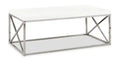 Harper 44 Modern Coffee Table - White with Chrome Metal Base
