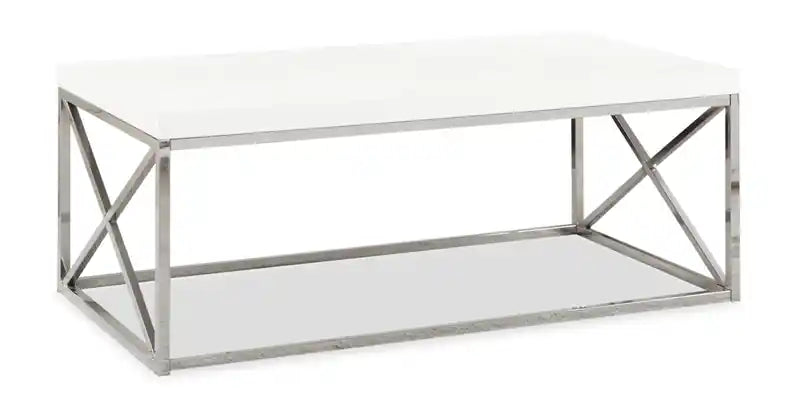Harper 44 Modern Coffee Table - White with Chrome Metal Base