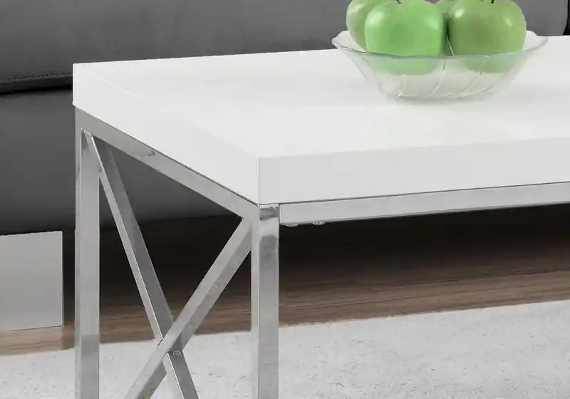 Table basse moderne 44 - Blanche avec base en métal chromé