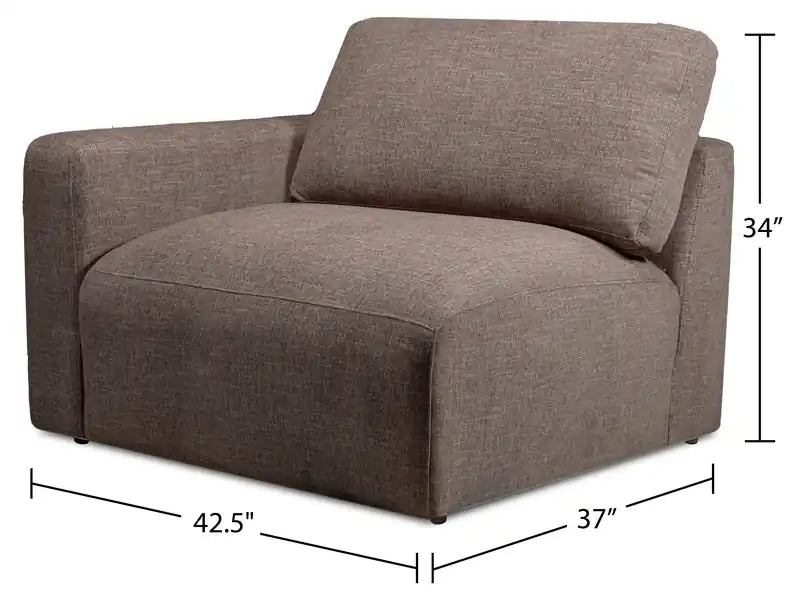 Fauteuil gauche 42,5 en tissu chenille avec coussins en plumes et duvet – Marron café
