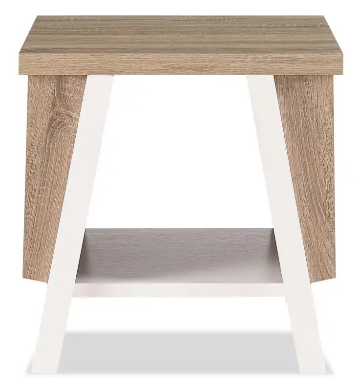 Table d'appoint moderne avec rangement et étagère - Blanc et marron clair