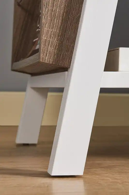 Table d'appoint moderne avec rangement et étagère - Blanc et marron clair