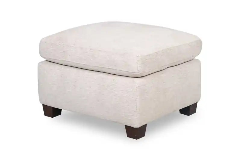 Mallie 28 Chenille Fabric Ottoman with Wood Legs - Shell White