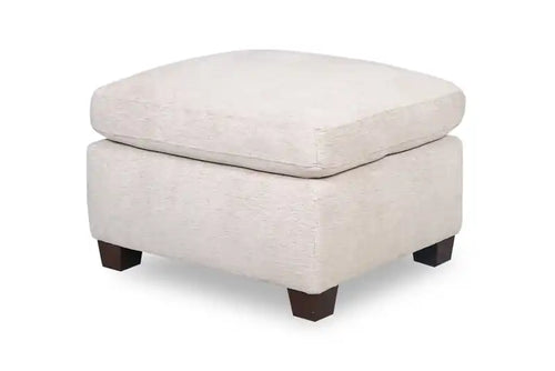 Mallie 28 Chenille Fabric Ottoman with Wood Legs - Shell White