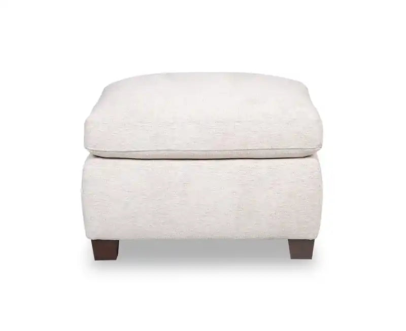 Pouffe 28" en tissu chenille avec pieds en bois - Blanc coquille