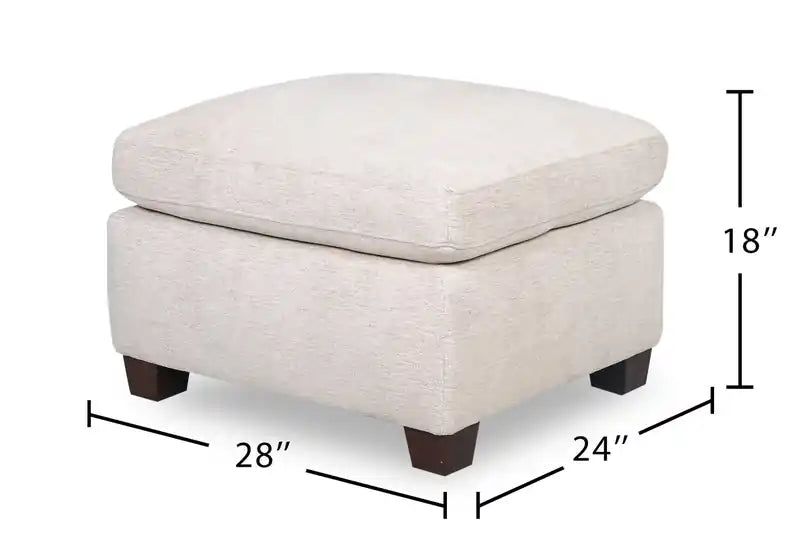 Pouffe 28" en tissu chenille avec pieds en bois - Blanc coquille