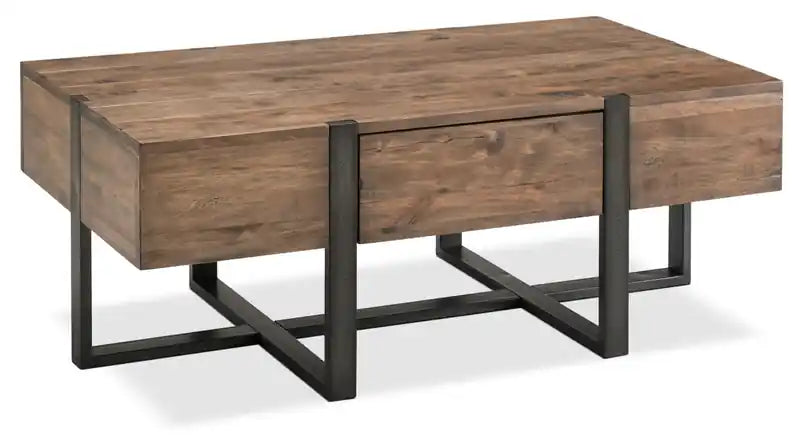 Manchester 48 Rustic Coffee Table with Storage - Brown Wood with Iron Base