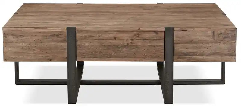 Table basse rustique de 48 po avec rangement – Bois marron avec base en fer