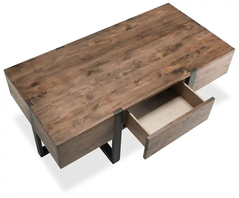 Table basse rustique de 48 po avec rangement – Bois marron avec base en fer