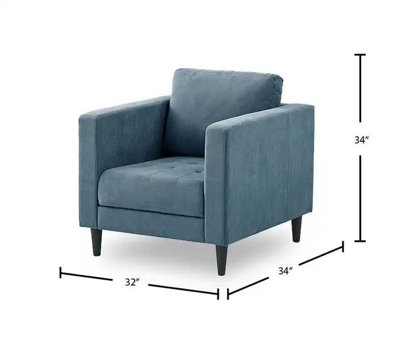 Fauteuil en tissu de 32 po avec coussin de siège capitonné et coussin de dossier réversible