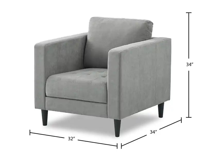 Fauteuil en tissu de 32 po avec coussin de siège capitonné et coussin de dossier réversible