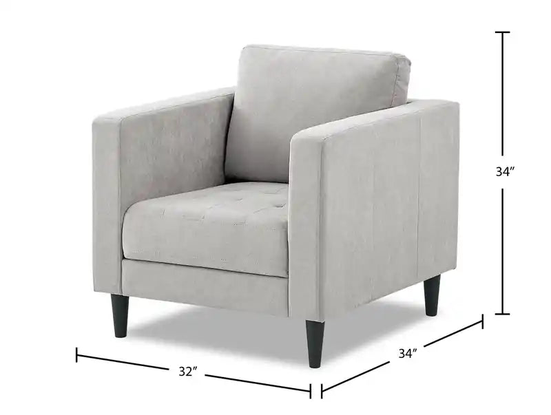 Fauteuil en tissu de 32 po avec coussin de siège capitonné et coussin de dossier réversible