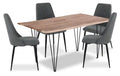 Miya 5pc Dining Set with Table & 4 Chairs, Live Edge, Acacia Wood, Metal, 60W