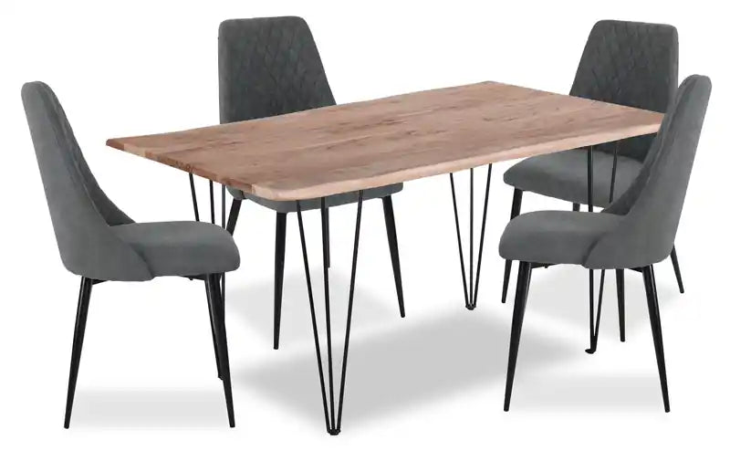 Miya 5pc Dining Set with Table & 4 Chairs, Live Edge, Acacia Wood, Metal, 60W