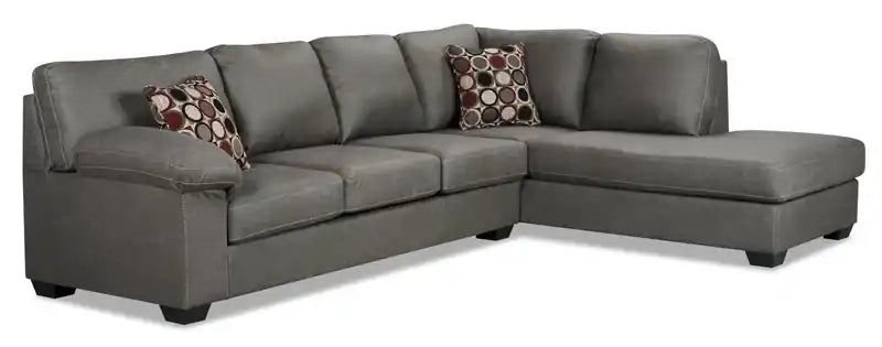 Made in Canada Morty 2-Piece Right-Facing Leather-Look Fabric Sofa Bed Sectional with Accent Pillows