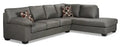 Made in Canada Morty 2-Piece Right-Facing Leather-Look Fabric Sofa Bed Sectional with Accent Pillows