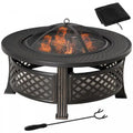 Outsunny Outdoor Fire Pit, Round Firepit With Grill Net, Mesh Lid