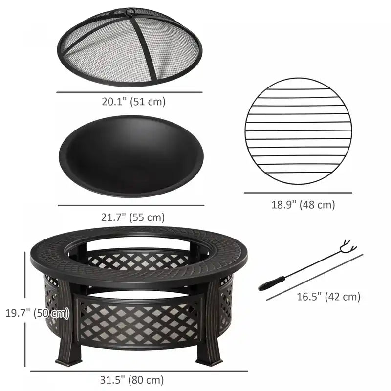 Brasero rond avec grille, couvercle en maille