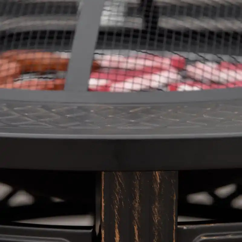 Brasero rond avec grille, couvercle en maille