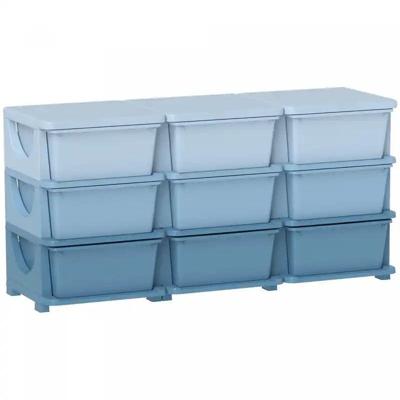 Qaba Kids Toy Storage Organizer With 9 Plastic Bins, 3 Tier Drawer Chest Utility For Kids Bedroom Nursery Kindergarten Living Room For Boys Girls Toddlers