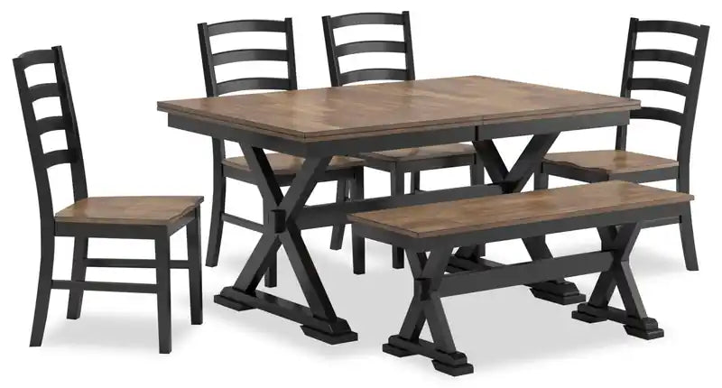 Banc de salle à manger, 48 po L - Bicolore noir et marron