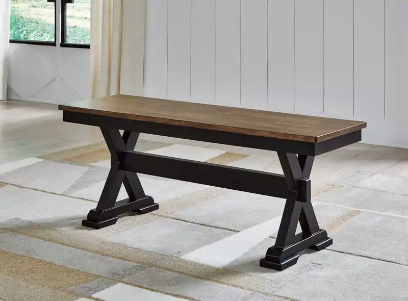 Banc de salle à manger, 48 po L - Bicolore noir et marron