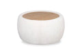 Rio 36 Chenille Fabric Cocktail Ottoman with Wood Top and Legs - Alabaster White