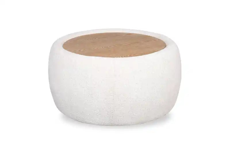 Rio 36 Chenille Fabric Cocktail Ottoman with Wood Top and Legs - Alabaster White