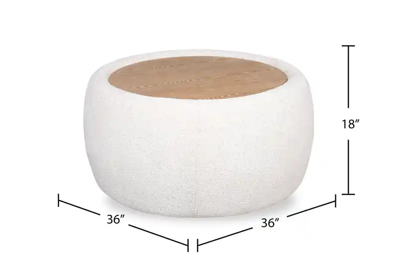 Repose-pieds cocktail en tissu chenille 36 po avec dessus et pieds en bois - Blanc albâtre