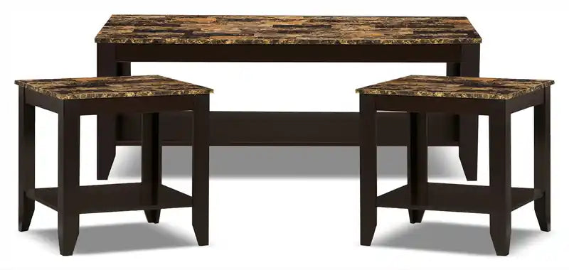 Roma 47.5 Rustic 3-Pack Coffee + 2 End Tables with Shelf - Cappucino Marble Look