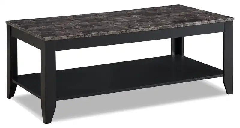 47,5 Table basse rustique + 2 tables d'appoint avec étagère - Aspect marbre cappuccino (lot de 3)