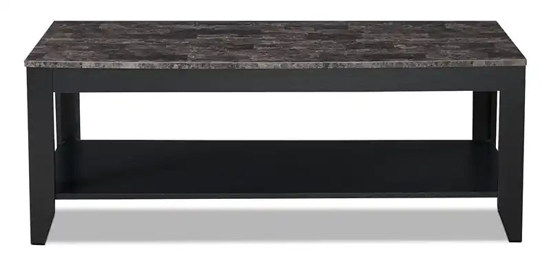 47,5 Table basse rustique + 2 tables d'appoint avec étagère - Aspect marbre cappuccino (lot de 3)