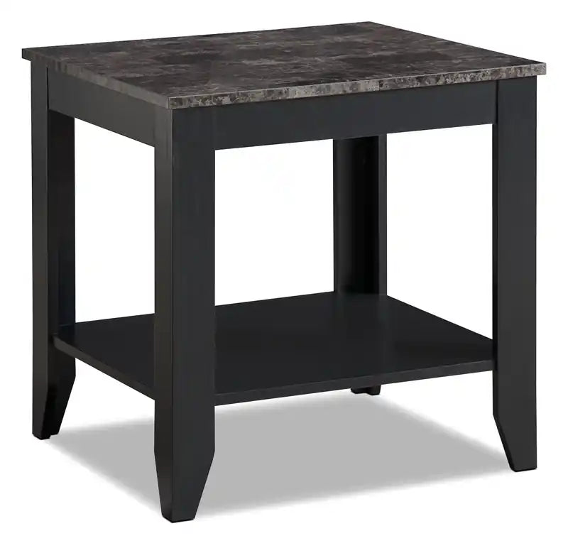 47,5 Table basse rustique + 2 tables d'appoint avec étagère - Aspect marbre cappuccino (lot de 3)