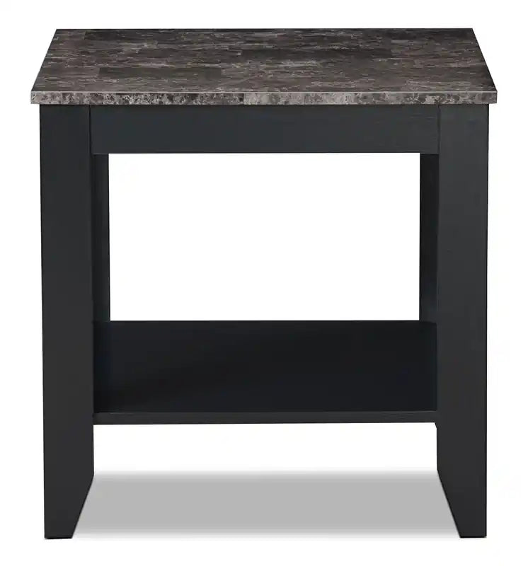 47,5 Table basse rustique + 2 tables d'appoint avec étagère - Aspect marbre cappuccino (lot de 3)
