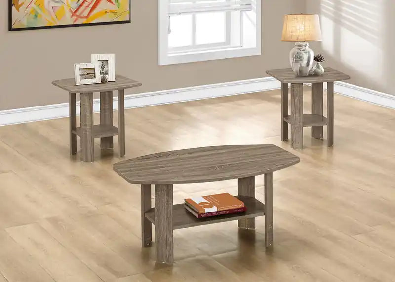 Ensemble de 3 tables basses modernes avec 2 tables d'appoint avec étagère - Taupe foncé