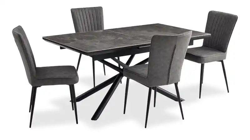 Tavo 5pc Dining Set with Table & Chairs, 63-79W Extension, Metal - Grey & Black