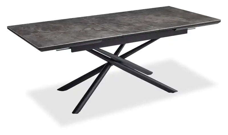 Ensemble de salle à manger 5 pièces avec table et chaises, extension 160-200 cm, métal - Gris et noir