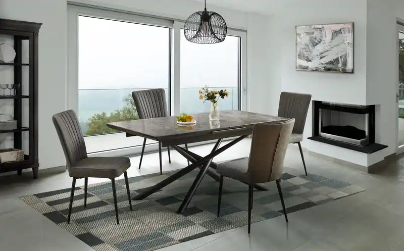 Ensemble de salle à manger 5 pièces avec table et chaises, extension 160-200 cm, métal - Gris et noir
