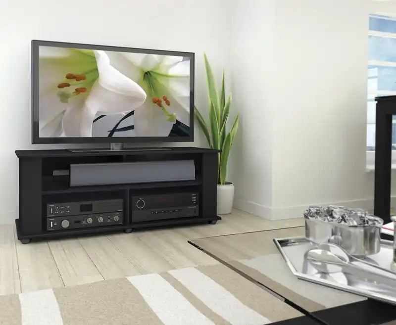 Meuble TV moderne de 47 po avec rangement et gestion des câbles pour téléviseurs jusqu'à 50 po - Noir
