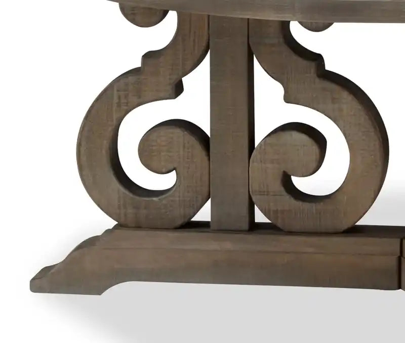 Table Basse Ronde Traditionnelle 40" - Pin Gris-Brun avec Piètement à Volutes